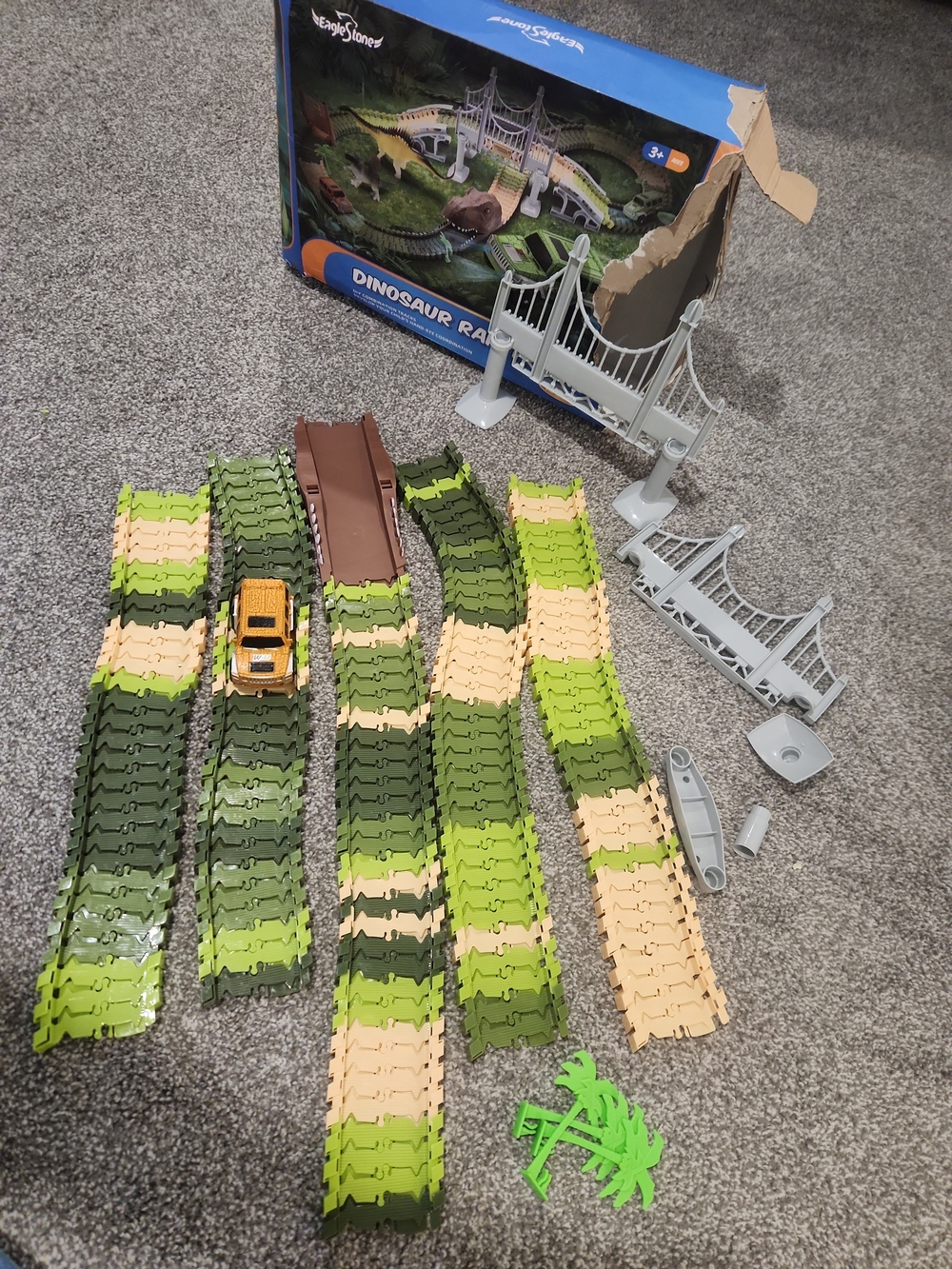 Kids Dinosaur Race Track Playset - Green & Tan